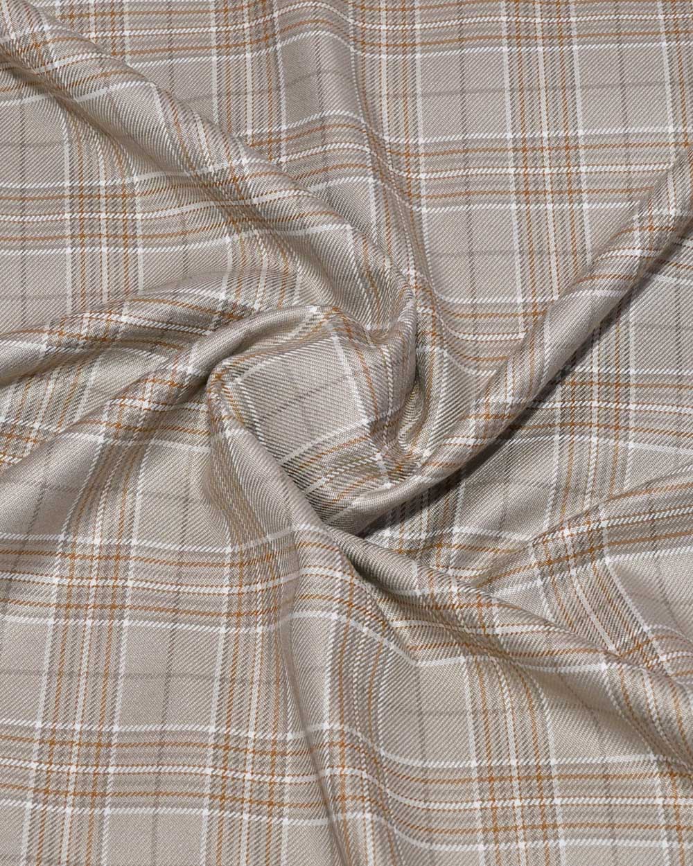 Beige Brown Checks Tweed Blazer Fabric