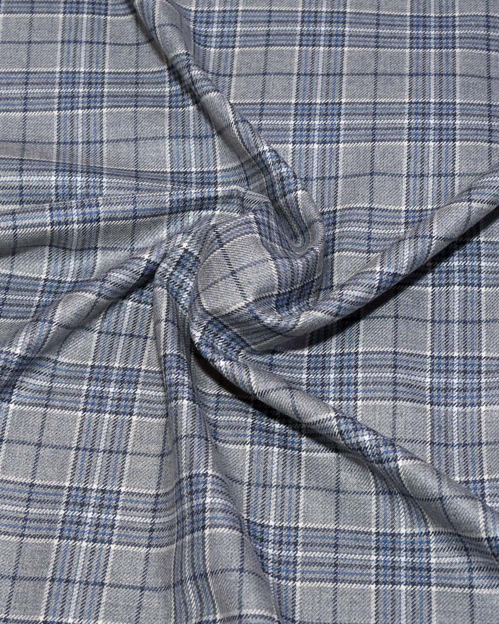 Silver Grey & Steel Blue Check Tweed Blazer Fabric